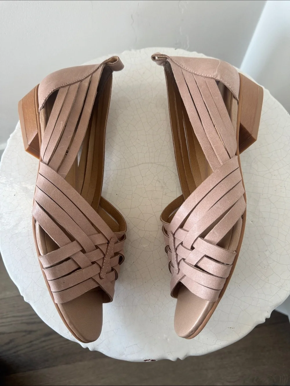 Lucky Brand Blush Pink Leather Woven Block Heel Sandals Open Toe Casual Size 9